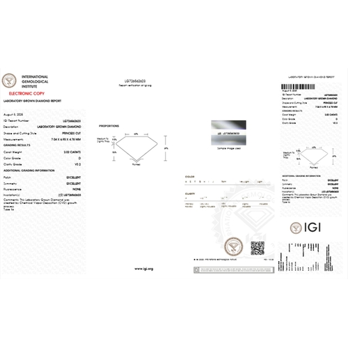 1794 - A 2.02ct Princess Cut Lab-Grown Diamond. Colour D, clarity VS2. IGI certified. Cert no: LG726562623.... 