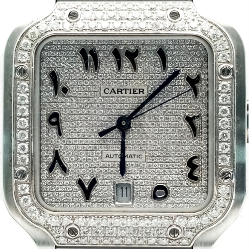 1828 - A Cartier Santos Diamond Encrusted Automatic Gents Watch. Model 4072. Stainless steel bracelet and c... 