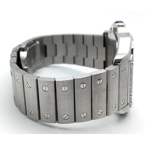1828 - A Cartier Santos Diamond Encrusted Automatic Gents Watch. Model 4072. Stainless steel bracelet and c... 