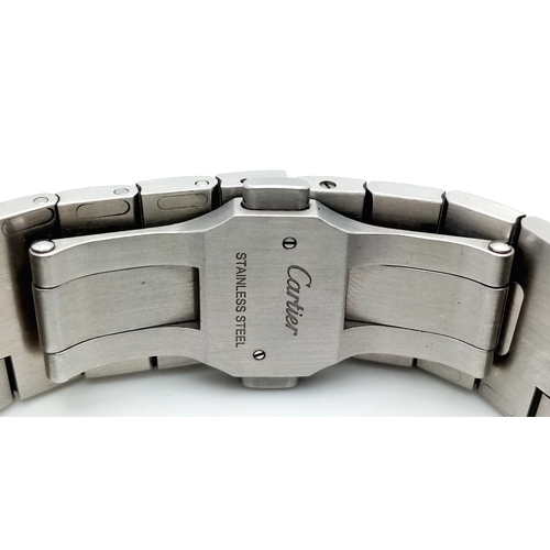 1828 - A Cartier Santos Diamond Encrusted Automatic Gents Watch. Model 4072. Stainless steel bracelet and c... 