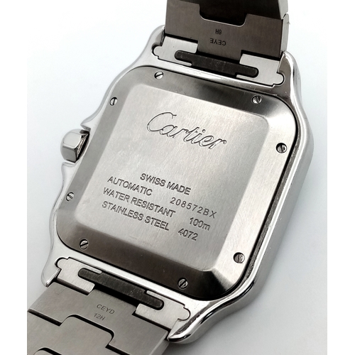 1828 - A Cartier Santos Diamond Encrusted Automatic Gents Watch. Model 4072. Stainless steel bracelet and c... 