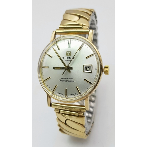1819 - A Classic Tissot Automatic Seastar Seven Watch. Circa 1960s. Expandable bracelet. 9K gold case - 33m... 