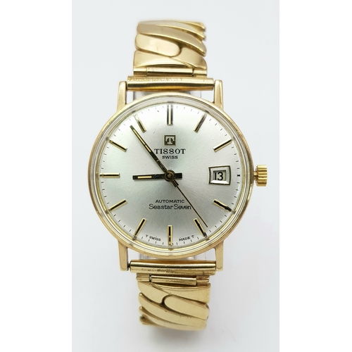 1819 - A Classic Tissot Automatic Seastar Seven Watch. Circa 1960s. Expandable bracelet. 9K gold case - 33m... 