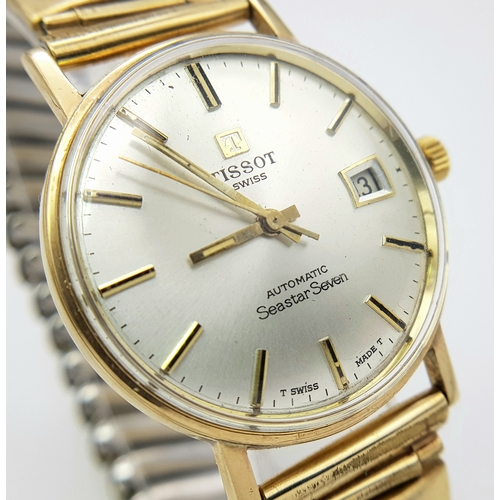 1819 - A Classic Tissot Automatic Seastar Seven Watch. Circa 1960s. Expandable bracelet. 9K gold case - 33m... 