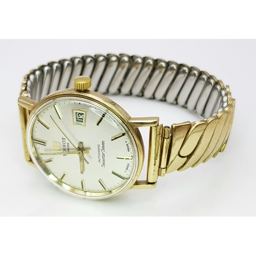 1819 - A Classic Tissot Automatic Seastar Seven Watch. Circa 1960s. Expandable bracelet. 9K gold case - 33m... 