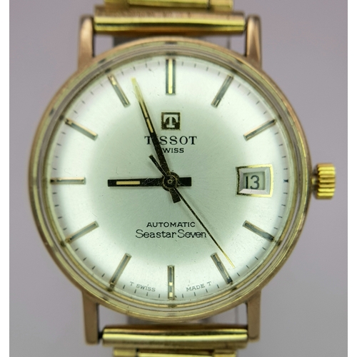 1819 - A Classic Tissot Automatic Seastar Seven Watch. Circa 1960s. Expandable bracelet. 9K gold case - 33m... 