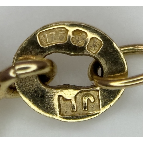 1208 - A 9K Yellow Gold Disappearing Necklace. 45cm. 1.65g