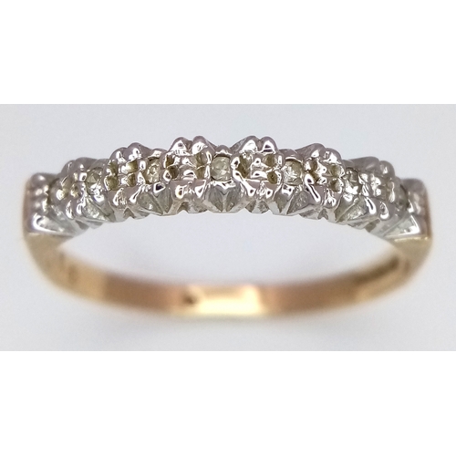 649 - A 9K YELLOW GOLD DIMAOND SET HALF ETERNITY RING 1.6G SIZE O. Ref: SC 7027