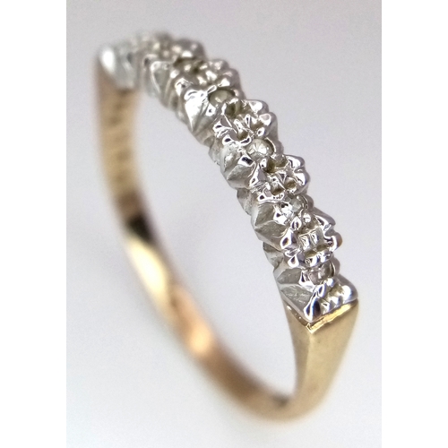 649 - A 9K YELLOW GOLD DIMAOND SET HALF ETERNITY RING 1.6G SIZE O. Ref: SC 7027