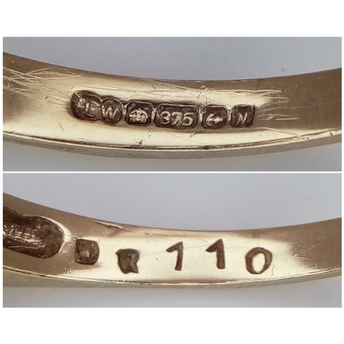 649 - A 9K YELLOW GOLD DIMAOND SET HALF ETERNITY RING 1.6G SIZE O. Ref: SC 7027