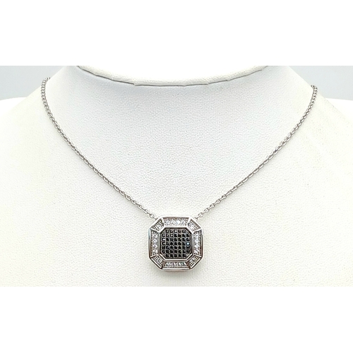 902 - A Stylish Sterling Silver Black and White Cubic Zirconia Pendant Necklace-46cm Length Chain. The Pen... 