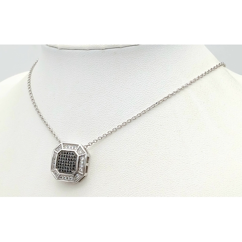 902 - A Stylish Sterling Silver Black and White Cubic Zirconia Pendant Necklace-46cm Length Chain. The Pen... 