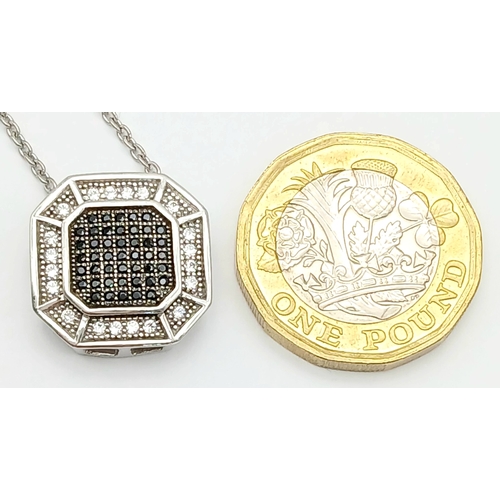 902 - A Stylish Sterling Silver Black and White Cubic Zirconia Pendant Necklace-46cm Length Chain. The Pen... 