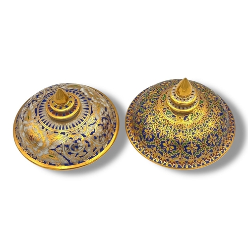 1424 - A beautiful vintage Pair of Asian hand painted Gilded Porcelain Lidded Bowls. Finely hand-painted wi... 