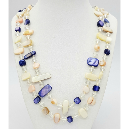 1916 - A lovely matinee length of Multi-Coloured Mother-of-Pearl and faceted Crystal Beaded Necklace.
 The ... 