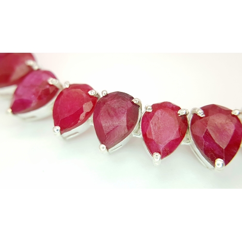 1923 - A Pear Cut Ruby Gemstone Necklace. Total length 44cm. 925 Silver. CD-1923