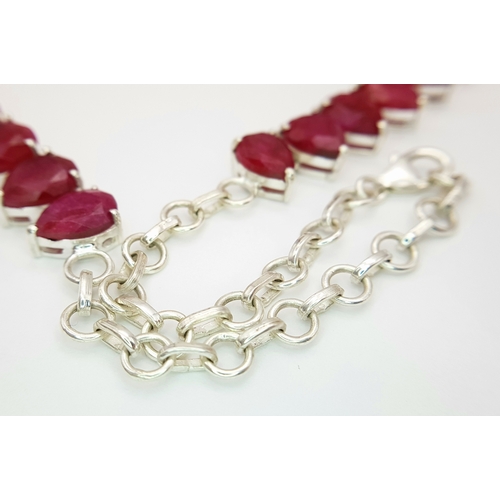 1923 - A Pear Cut Ruby Gemstone Necklace. Total length 44cm. 925 Silver. CD-1923