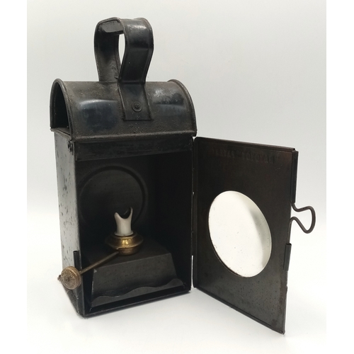 1093 - A WW2 Period (1940’s) Metal Railway Lamp. 25cm Tall. 11cm Wide. A true vintage piece, ideal for WW2 ... 