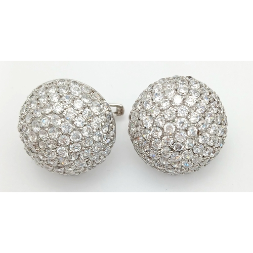 1870 - A pair of 925 silver earrings by the Riana Collection, crystal dome style design, diameter 21mm, in ... 