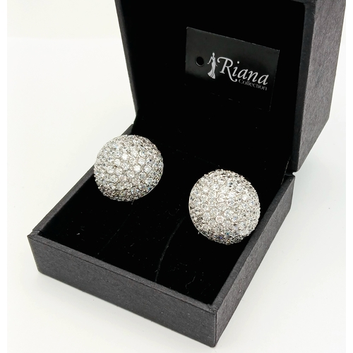 1870 - A pair of 925 silver earrings by the Riana Collection, crystal dome style design, diameter 21mm, in ... 