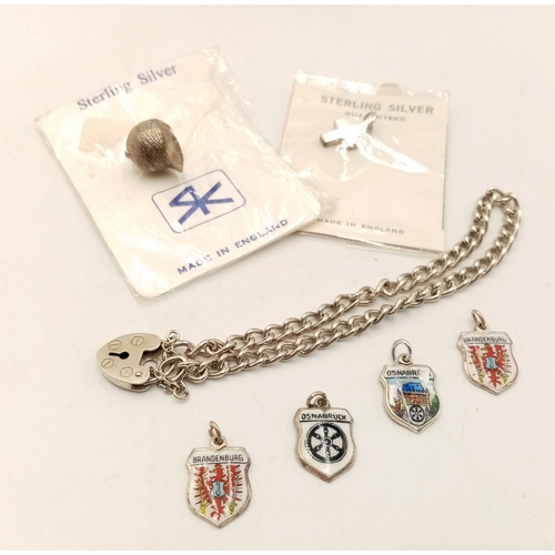 1217 - A Sterling Silver Padlock Bracelet for Charms including Six Sterling Silver and Silver Vintage Charm... 