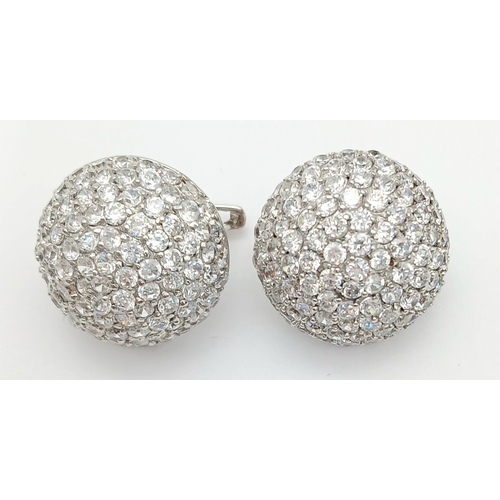 1870 - A pair of 925 silver earrings by the Riana Collection, crystal dome style design, diameter 21mm, in ... 