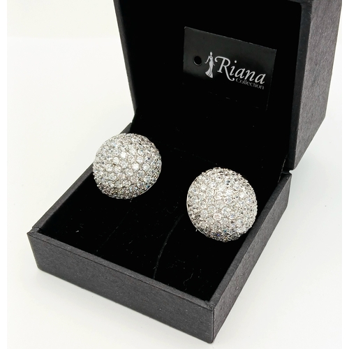 1870 - A pair of 925 silver earrings by the Riana Collection, crystal dome style design, diameter 21mm, in ... 