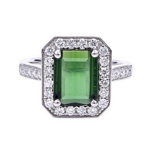 1882 - A Platinum, Green Tourmaline and Diamond Ring. Green tourmaline - 1.79ct. Diamond - 0.5ct. Size L. 5... 