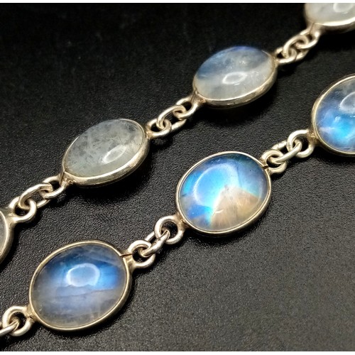 515 - A Very Attractive Sterling Silver and Moonstone Set Tennis Bracelet- 20.5cm Length. Set with Ten 1cm... 