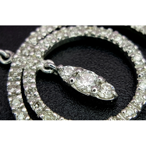 774 - An Art Deco Style Pair of 18K White Gold, Pave Diamond Circle Drop Earrings. 6cm drop. 15.8g. Ref: 2... 