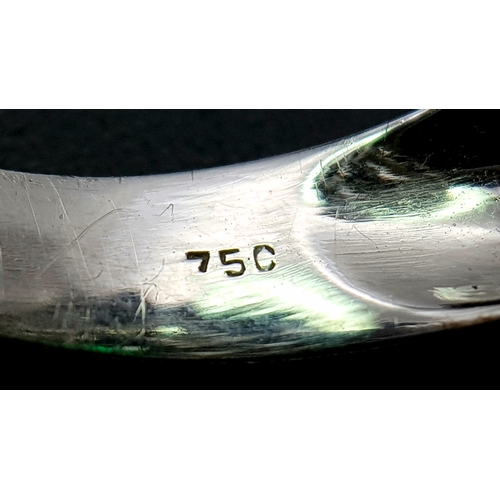 1771 - A W.G.I Certified 18K White Gold, Emerald and Diamond Dress Ring. Central Colombian 1.4ct octagonal ... 