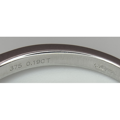 1075 - A 9K WHITE GOLD, DIAMOND SET HALO RING. 0.19Ct Total Diamond Weight, Total Weight 2.4G, SIZE P. TAN ... 