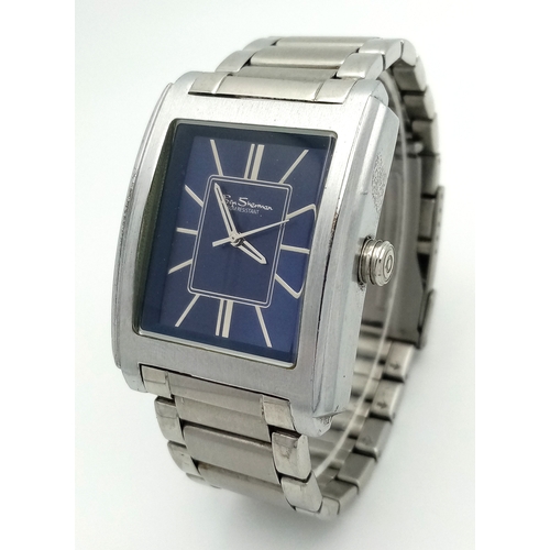 1080 - A BEN SHERMAN, BLUE DIAL, STEEL BRACELET WATCH. IN FULL WORKING ORDER. NEW BATTERY FITTED RECENTLY. ... 