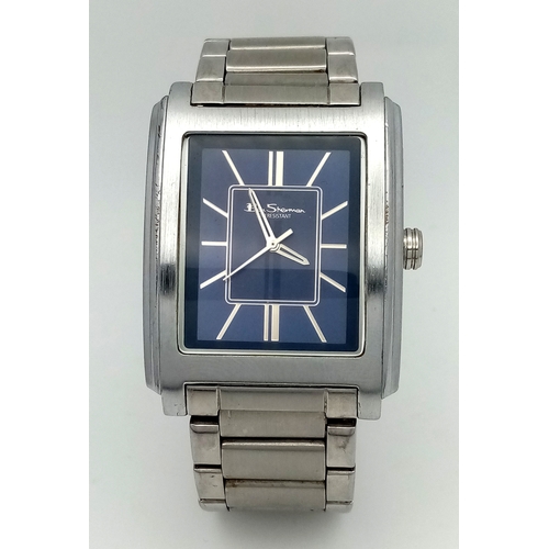 1080 - A BEN SHERMAN, BLUE DIAL, STEEL BRACELET WATCH. IN FULL WORKING ORDER. NEW BATTERY FITTED RECENTLY. ... 