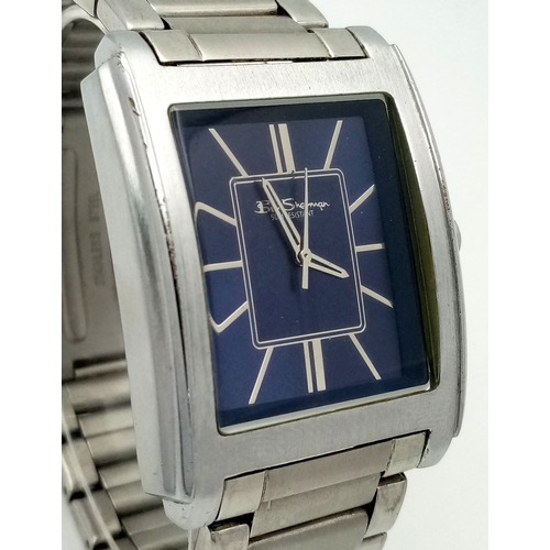 1080 - A BEN SHERMAN, BLUE DIAL, STEEL BRACELET WATCH. IN FULL WORKING ORDER. NEW BATTERY FITTED RECENTLY. ... 