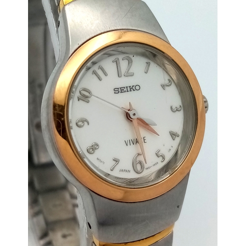 1108 - A SEIKO VIVACE, 2 TONE, WHITE DIAL BRACELET WATCH. IN FULL WORKING ORDER. NEW BATTERY FITTED RECENTL... 
