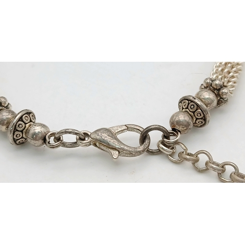 1067 - 2X vintage Pearls and silver-tone bead spacer link fashion bracelets. One of them is adjustable, the... 