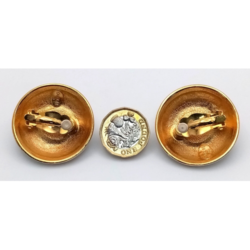 1079 - A vintage 1990s pair of designer Carolee black Faux Pearl, stone set and black enamelled circular  g... 