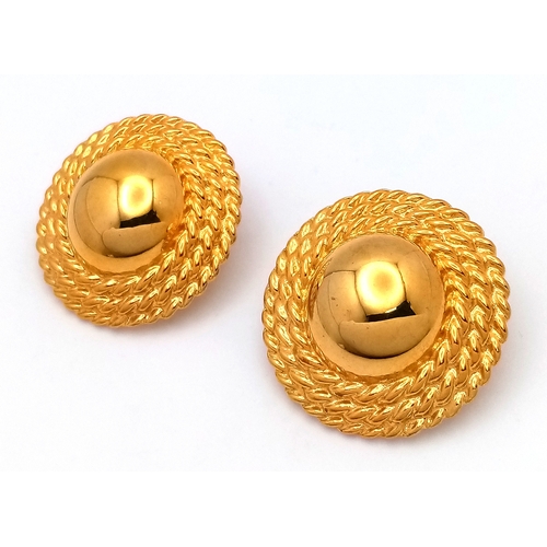 1114 - A vintage 1980s pair of gilded designer Anne Klein clip-earrings. New old stock. Diameter approx 4cm... 