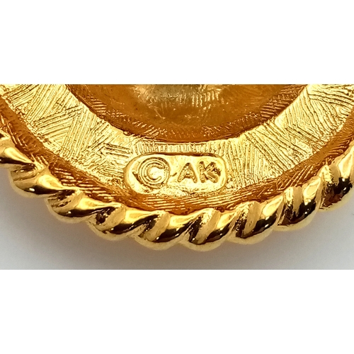 1114 - A vintage 1980s pair of gilded designer Anne Klein clip-earrings. New old stock. Diameter approx 4cm... 