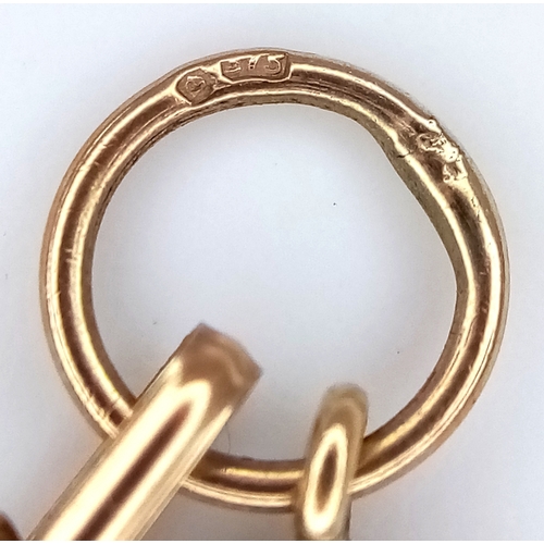 13 - A 9K GOLD SLIMLINE GATE BRACELET WITH SAFETY CHAIN .      4.2gms    19cms