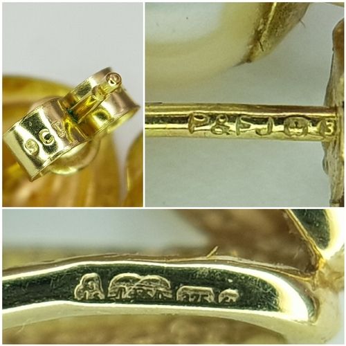 21 - 3 x Pairs of 9 CARAT GOLD EARRINGS. To include Hallmarked large PEARL STUD EARRINGS , together with ... 