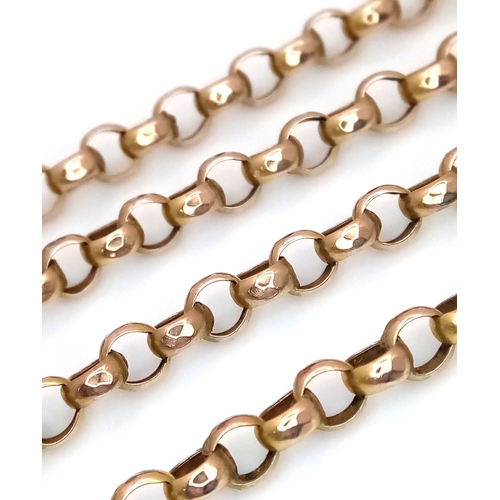 6 - A VINTAGE 9K ROSE GOLD BELCHER LINK NECKLACE CHAIN .     7.6gms       52cms