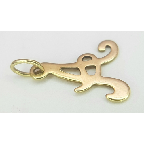 7 - Dainty 9 CARAT GOLD INITIAL  ‘A’   CHARM. 0.31 Grams. 1.5 cm.