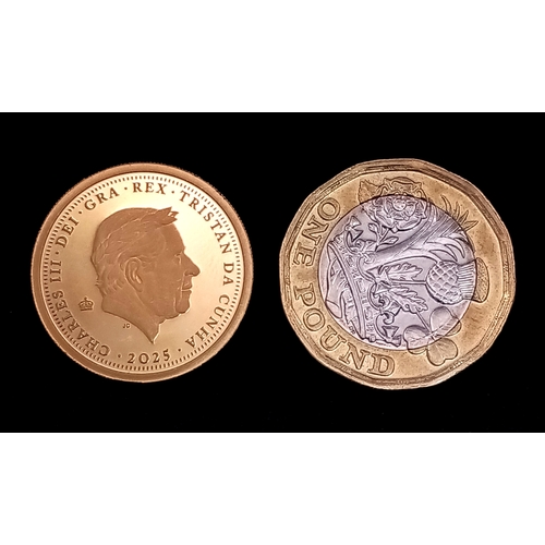 18 - 2025 KING CHARLES III TRISTAN DE CUNHA SHIELD BACK PROOF FULL SOVEREIGN COIN. 9725