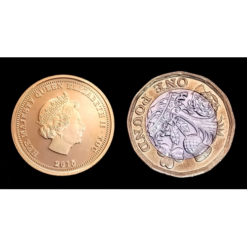32 - 2015 QUEEN ELIZABETH II TRISTAN DE CUNHA ST GEORGE AND DRAGON REVERSE FULL SOVEREIGN COIN. 9905