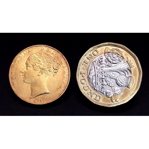 36 - 1847 QUEEN VICTORIA SHIELD BACK YOUNG HEAD FULL SOVEREIGN COIN. 9725 - 20