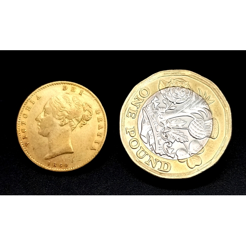 39 - 1869 QUEEN VICTORIA SHIELD BACK YOUNG HEAD HALF SOVEREIGN COIN. 9724 - 21