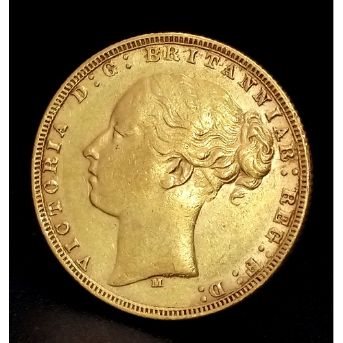 4 - 1873 QUEEN VICTORIA YOUNG HEAD MELBOURNE MINT FULL SOVEREIGN COIN. 9725 - 21