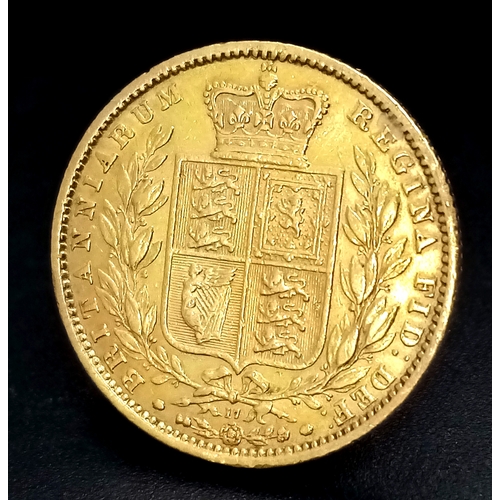 8 - 1863 QUEEN VICTORIA SHIELD BACK YOUNG HEAD DIE NUMBER 17 FULL SOVEREIGN COIN. C 1004